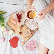 Valentine's Day Heart-Shaped Coaster Hand-Woven Heart-Shaped Coaster Pink Red Coaster Non-Slip Water-Absorbent Drink Mat Suitable For Home Restaurant Housewarming (Does Not Include Stand) - Một chiếc đế lót ly ngẫu nhiên - Xem 8