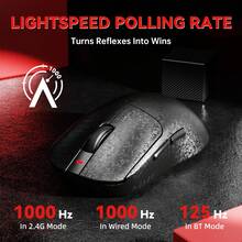 无线游戏鼠标，超轻量级，仅重55克，三模连接，24000 DPI，PAW3311传感器，碳纤维外壳，500mAh电池，1K轮询率，防滑设计 - 彩色 - 查看 2