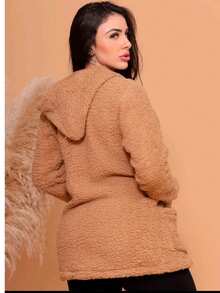 Simple Casual Party Woolen Fabric Fuzzy Coat Everyday Winter - Camel - View 2