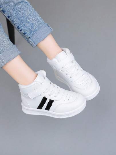 1 Pair Infant/Toddler/Little Kid High Top Hook And Loop Closure Flat Casual Sneakers, Fashion New Style Children's Outdoor Sports Shoes, Unisex Comfortable Breathable Daily Wear Trainers, Suitable For Spring/Autumn