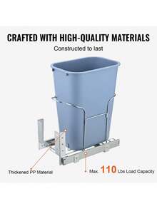 Pull-Out Trash Can 29L/35L Single Bin Under Mount Kitchen Waste Container With Slide And Handle 110 Lbs Load Capacity Heavy Duty Garbage Recycling Bin For Kitchen Cabinet Sink Under Counter - 35L - View 3