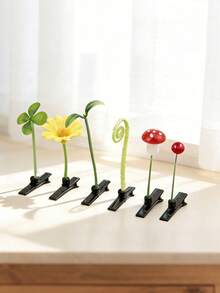 6个可爱卡通草花植物发夹，红、绿、黄三色可选，趣味十足的Artificiashow豆芽鸭嘴发夹，时尚清新可爱男女通用发饰，适合春夏佩戴，儿童、女孩和女士均可使用，日常佩戴、生日派对、个性化造型、礼品、节日头饰、美发工具、发饰、发夹、发卡 - 彩色 - 查看 10
