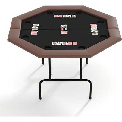 Mesa de póker octogonal para 8 jugadores, mesa de cartas plegable de estilo casino con patas colapsables y soportes de tazas de acero inoxidable/plástico, mesa de juegos de Texas Holdem Blackjack para fiestas en casa