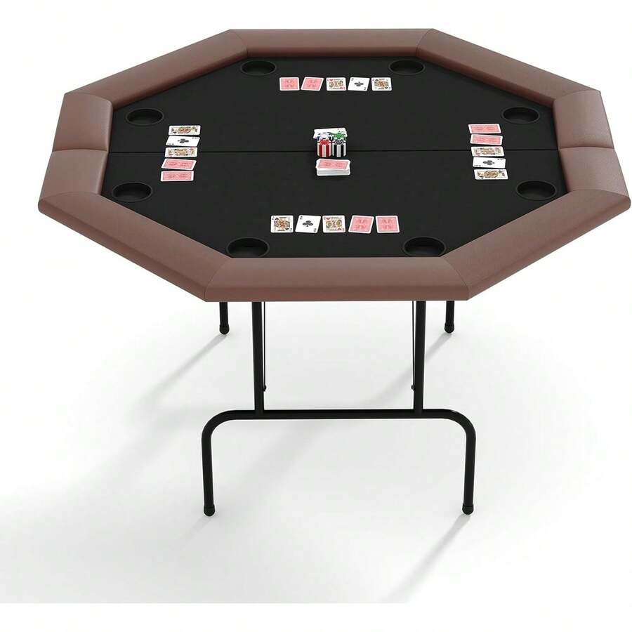 Mesa de póker octogonal para 8 jugadores, mesa de cartas plegable de estilo casino con patas colapsables y soportes de tazas de acero inoxidable/plástico, mesa de juegos de Texas Holdem Blackjack para fiestas en casa - Plástico - Ver 1