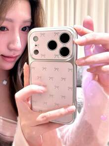 Ốp lưng da mềm màu hồng thắt nơ bảo vệ điện thoại, tương thích với iPhone 17 Pro Max, 17, 16 Pro, 14, 13, 15, chống sốc và thời trang. - Hồng - Xem 3