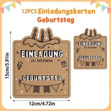 6/12/24/48pcs Baby Birthday Party German Invitation Card Set, Hand-Drawn Coloring DIY Cake Pattern, Rustic Blank Message Cards, Suitable For Baby Shower, Celebration Decorations - Multicolor - View 4