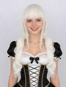 Extra Long Wavy White Dual Ponytails Anime Cosplay Wig With Bangs For Women Natural Looking Heat Resistant Synthetic Playful Double Pig-Tails Daily Party Wig For Holiday Masquerade Comic Con Game Exhibition Movie Festivals Music Party Stage Performance Accessory & Christmas Birthday Gift, Beginner Friendly - Multicolor - View 3