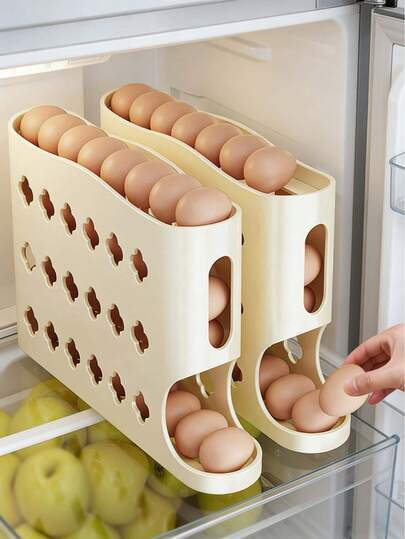 1pc Space-Saving Dual-Layer Transparent Automatic Rolling Egg Storage Box, Refrigerator Side Door Rolling Egg Rack, Sliding Egg Storage Container, Automatic Rolling Egg Preservation Box, Anti-Fall Egg Storage Box, Suitable For Christmas, Ramadan, Valentine's Day, Birthday, Anniversary, Housewarming, Holiday Celebration And Holiday Gifts
