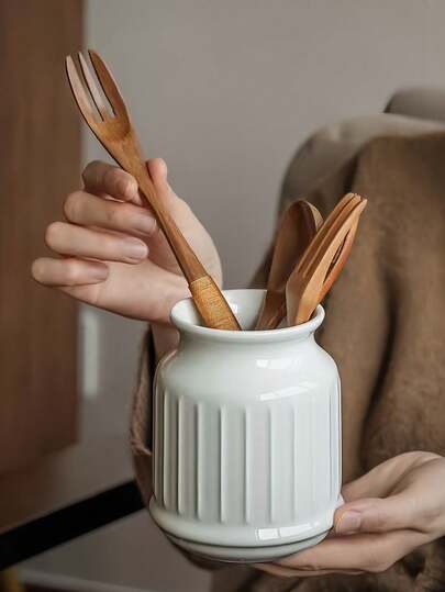1pc Japanese-Style Ceramic Chopstick Holder, Minimalist Kitchen Utensil Storage Jar, High-End Cutlery Organizer Canister, Ins-Style Knife Fork Chopstick Storage Pot, Household Kitchen Storage Bucket, Pen Holder, Decorative Ornament
