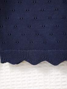 Infant Girls' Lightweight Hollow Floral Button-Up Long Sleeve Knit Cardigan Sweater - Royal Blue - View 5