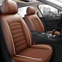 9 piezas Funda Asientos Universal De Lujoso Cuero Para Carro Vehiculo, fundas de asiento de cuero de PU acolchado de lujo, asiento delantero y trasero dividido, compatible con airbags, cojín protector antideslizante y transpirable, alfombrillas para el piso del coche, juego completo de alfombras antideslizantes delanteras y traseras, para protección del interior, adecuado para sedán, SUV, hatchback, furgoneta, lindo para decoración del coche de mujer - marrón marrón - Ver 7