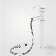 新款双旋转抽拉式白色浴室水槽龙头，冷热水混合龙头，适用于盥洗台、厨房，通用型 - 白色 - 查看 3