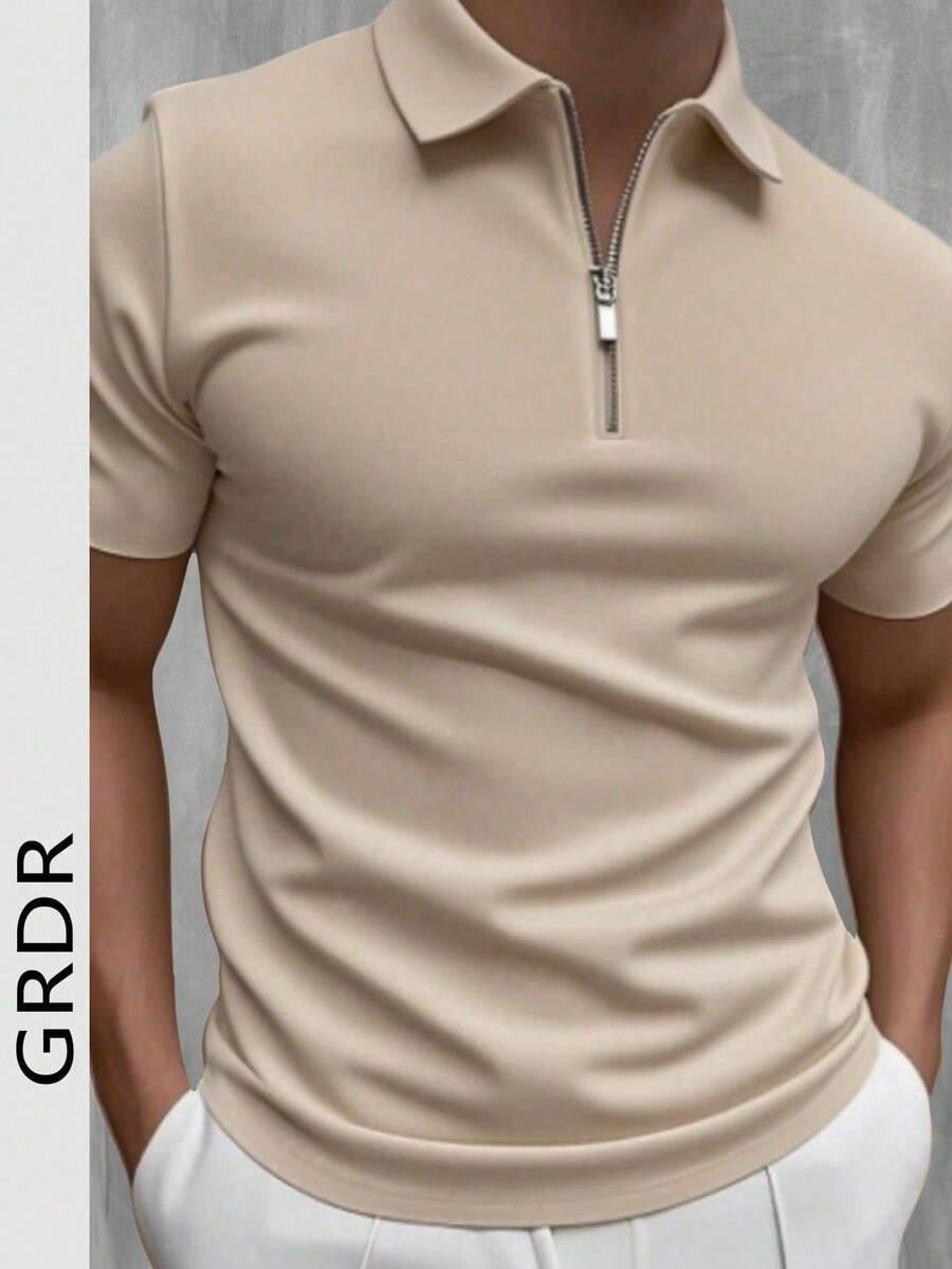 GRDR Men's Summer Polo Collar Half Zip Short Sleeve T-Shirt, Suitable For Outdoor, Vacation And Casual Wear