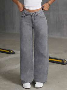 Tween Girl Loose Butterfly Print Flared Jeans, Comfortable And - Light Grey - View 3