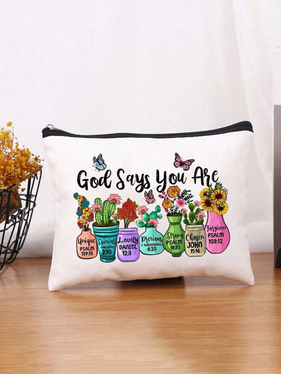 1个励志基督教化妆包 | “上帝说你是独一无二的”宗教化妆包，印有花卉圣经经文 | 拉链便携多功能旅行收纳包 | 多色可选 | 适合日常/旅行/校园使用 | 适用于日常使用、旅行、度假、商务出行、通勤和校园生活 | 节日/圣诞节/情人节/周年纪念日送给女性的完美礼物 - 彩色 - 查看 1