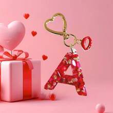 1pc Red Epoxy Initial Keychain, Cute Rhinestone Red Lip Heart Shaped Keyring, Valentine's Day Gift, Women Bag Charm Pendant, Suitable For Gifting To Lover/Best Friend/Mother/Friend - Red - View 3