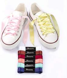 Flat Colorful Satin Shoelaces, 3/ 4inch Width, Women's/Girls' Shoelaces, White, 47inch (120) Cm: Clothing, Shoes, And Jewelry - 淺綠色絲帶 - 查看 5