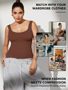 1pc Women Plus Size Seamless Bodysuit, Waist Cinching, Tummy Control, Butt Lifting - Brown - View 8