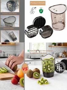 4 PIEZAS Cortador de rebanadas | Cortador de fresas | Cortador de huevos | Picador de verduras compacto, procesador de frutas manual rápido y fácil con cuchillas de rebanado y picado - Multicolor - Ver 6