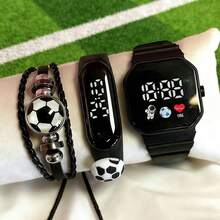 3 Stück/Set modische unisex Astronaut, Fußball, Herz-förmige LED Digital Uhr mit Fußball Muster Armband, geeignet für den täglichen Gebrauch und als Weihnachts-/Urlaubsgeschenk - Verschiedenfarbig - Übersicht 1