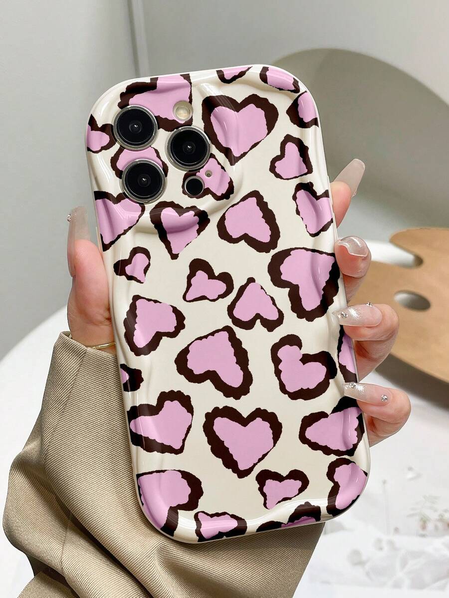 1pc Cute Leopard Print Heart Pattern 2D Glossy Oil Printing Thick Anti-Drop Phone Protective Case, Suitable For Self-Use, Couples/Valentine's Day Gift, Compatible With IPhone 11/12/13/14/15 Pro Max, Galaxy A04/A05/A13/A14/A15/A24/A25/A35/A54/A55/S23/S24 - Multicolor - View 1