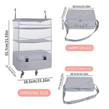 Multi-Layer Travel Storage Rack - Foldable Clothing Storage Bag With 4 Tiers Wall-Mounted Wardrobe Storage Bag - Large Capacity, Space-Saving, Suitable For Travel, Business Trips, And Outdoor Activities - Xám - Xem 13