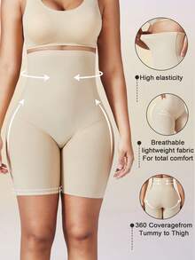 1pc Women's High Waist Invisible Shaping Shorts, Tummy Control, Butt Lifting, Body Shaping, Flat Abdomen, Seamless Waist Trainer - Apricot - View 7