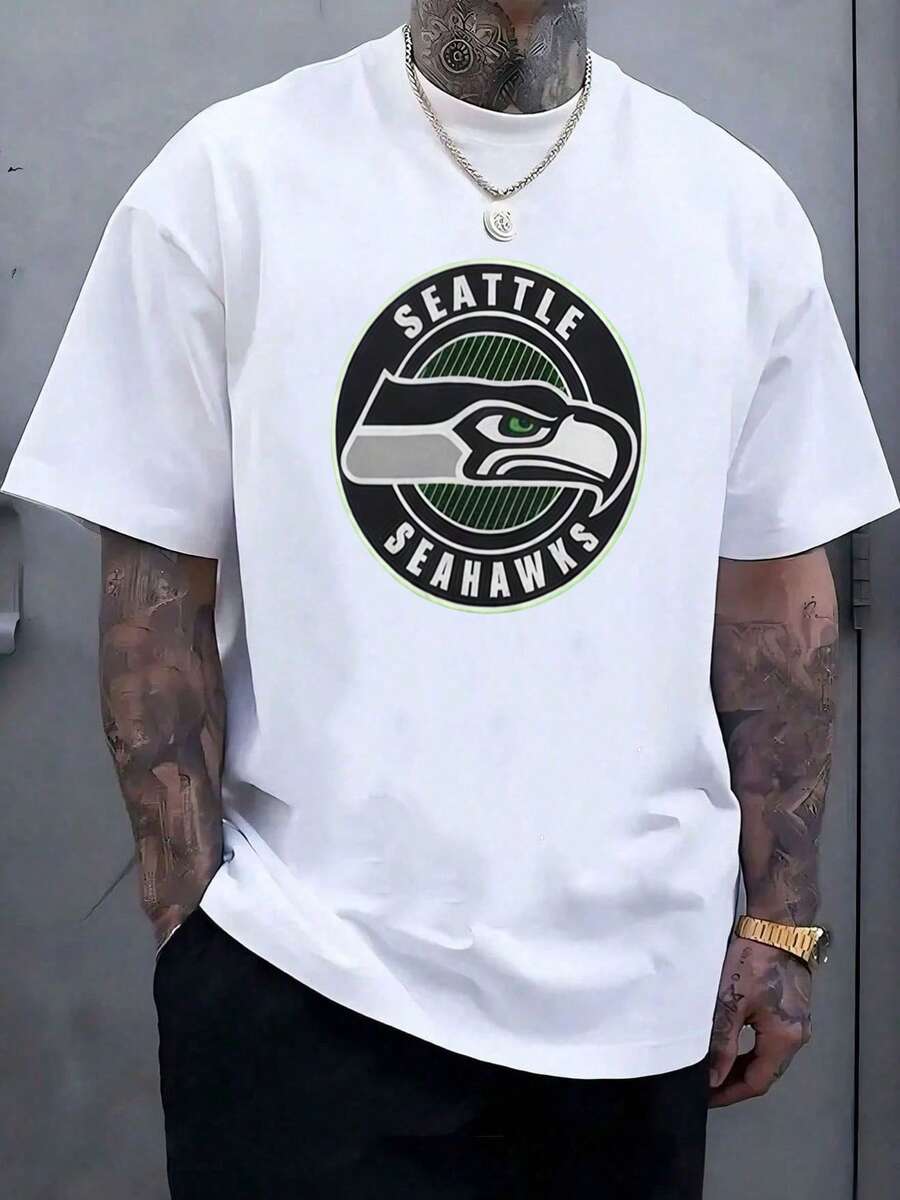 Men's SeattleSeahawks Fan Graphic Tee ,Seahawks Football T-Shirt, Cool Popular, Fashion, Gift For Football Fan, Men'S And Women's Graphic T-Shirt,Casual Sport Attire - Machine Washable, Seahawks Gift For Men - 白色5 - 查看 1