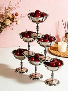 2/4pcs Stainless Steel Lotus Shaped Dessert Cups, Trays, Ice Cream Bowls, Pudding Bowls, Candle Holders, Cake Stands, Suitable For Home, Dessert Shop, Garden - Silver - View 2