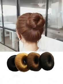4pcs Solid Color Synthetic Fiber Quick Curling Rollers, Donut Bun Maker, Slouchy Hair Styling Tools, Hair Accessories, Suitable For Daily Wear, All Seasons - Multicolor - View 1