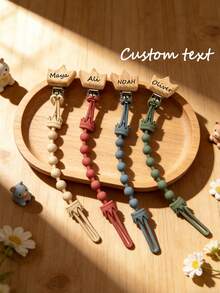 Personalized Pacifier Clip, Toy Tether, Crown Bead Design, Silicone Material, Durable, Baby Shower Gift - Multicolor - View 1