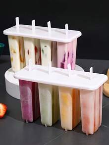 1 pieza Molde de silicona con 4 cavidades para paletas de hielo y helados con tapa, molde DIY lindo para niños (color aleatorio) - Blanco - Ver 6
