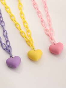 3pcs/Set Girls' Colorful Star & Heart Pendant Necklace Set, Suitable For Daily Decoration - Multicolor - View 2