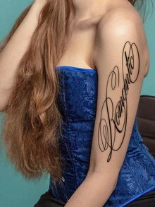 Washable, Waterproof, Sweatproof, Non-Reflective Temporary Tattoo Stickers, One Sheet, And Cool European And American Style Artistic English Sexy Temporary Tattoo Stickers, Suitable For Everyday Use, Lasts For 3-5 Days. - Black - View 4