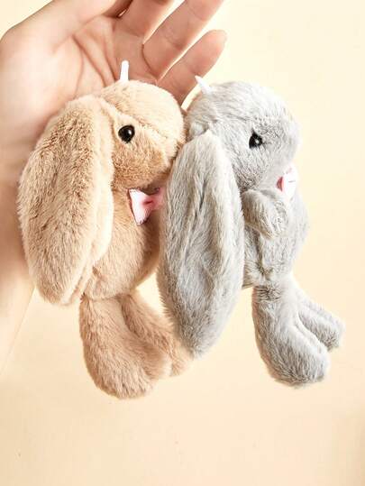 1个可爱毛绒兔子，带领结和长耳朵钥匙扣，可爱配饰，可用作钥匙扣、包包挂饰，送给朋友、家人、节日、派对、庆祝活动的礼物
