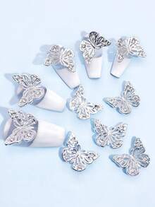 10pcs Gold & Silver 3D Metal Butterfly Nail Art Decorations, Rhinestone Butterfly Nail Jewelry, Suitable For Women Nails Nail Supplies - Multicolor - View 8
