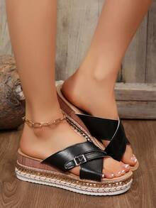 FVPFVP 罗思灵感编织坡跟凉鞋，2026夏季新款沙滩拖鞋 - 黑色 - 查看 3