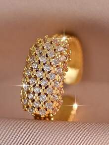 1枚优雅几何全立方氧化锆订婚戒指，女士结婚纪念日生日节日可开合戒指，铜质首饰礼品 - 金黃色 - 查看 11