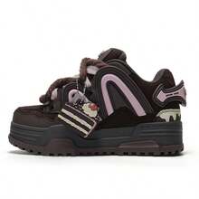 Q-AND Women's Platform Casual Shoes With Heel Increase, Soft And Cushioned Athletic Shoes, Breathable Mesh Upper, Chunky Laces, Pendant Decoration, Versatile Retro Chunky Sneakers, Waterproof And Slip-Resistant, Wear-Resistant And Height-Increasing Street Style Athletic Shoes, An Essential Everyday Item. - Nâu Rừng Đen - Xem 3