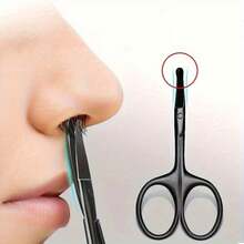 1 pieza Recortador de vello nasal redondo de acero inoxidable, y tijeras para el vello nasal resistentes a los arañazos, herramienta de belleza personal portátil - Negro - Ver 1