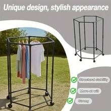 Hexagonal Rotating Clothes Rack With Wheels - 360° Rotating Floor-Standing Clothes Rack, Sturdy Metal Frame, Portable And Space-Saving Design, Suitable For Laundry Rooms, Boutique Displays And Home Storage, Clothes Hanger, Durable Construction. - 1-tier Clothes Rack - View 5