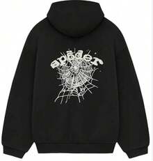 Men's And Women's Graphic Hoodie, Spider Graphic Man Hoodie,Along With A Spider Web, Fashionable Men's  Hoodie, Surprise Gift For Friends And Family, Knit Fabric, For Autumn And Winter - Black 8 - View 1