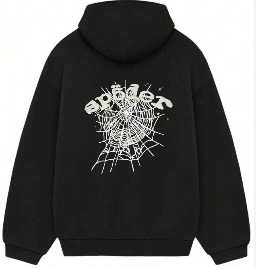 Men's And Women's Graphic Hoodie, Spider Graphic Man Hoodie,Along With A Spider Web, Fashionable Men's  Hoodie, Surprise Gift For Friends And Family, Knit Fabric, For Autumn And Winter - Black 8 - View 1