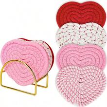 Valentine's Day Heart-Shaped Coaster Hand-Woven Heart-Shaped Coaster Pink Red Coaster Non-Slip Water-Absorbent Drink Mat Suitable For Home Restaurant Housewarming (Does Not Include Stand) - Một chiếc đế lót ly ngẫu nhiên - Xem 2
