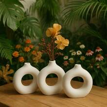 Trio de vasos Redondo Minimalista Rosquinhas Donut Preto Abstrato Moderno Minimalista Preto e Branco - Branco - Visão 7