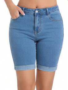 5-Inch Women Denim Shorts, Summer Embroidered Bow Mid-Waist Stretchy Skinny Denim Shorts, Suitable For Club, Vacation, Beach, Concert, Festival And Other Occasions, Also Suitable For Country Music Concerts And Carnivals - Baby Blue - View 2