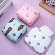 1pcs Cartoon Cute Sanitary Napkins Storage Bag Thickened Travel Aunt Napkins Sanitary Cotton Storage Bag Sanitary Cotton Bag Monthly Bag - 黃色冰淇淋 - 查看 2