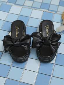 1 Pair Black Butterfly Decor PU Round Toe Slip-On Mules, Thick Platform Sole Design, Suitable For Girls Aged 6-15 For Casual, Walking, Beach, Daily Wear, 2026 Spring/Summer New - Black - View 6