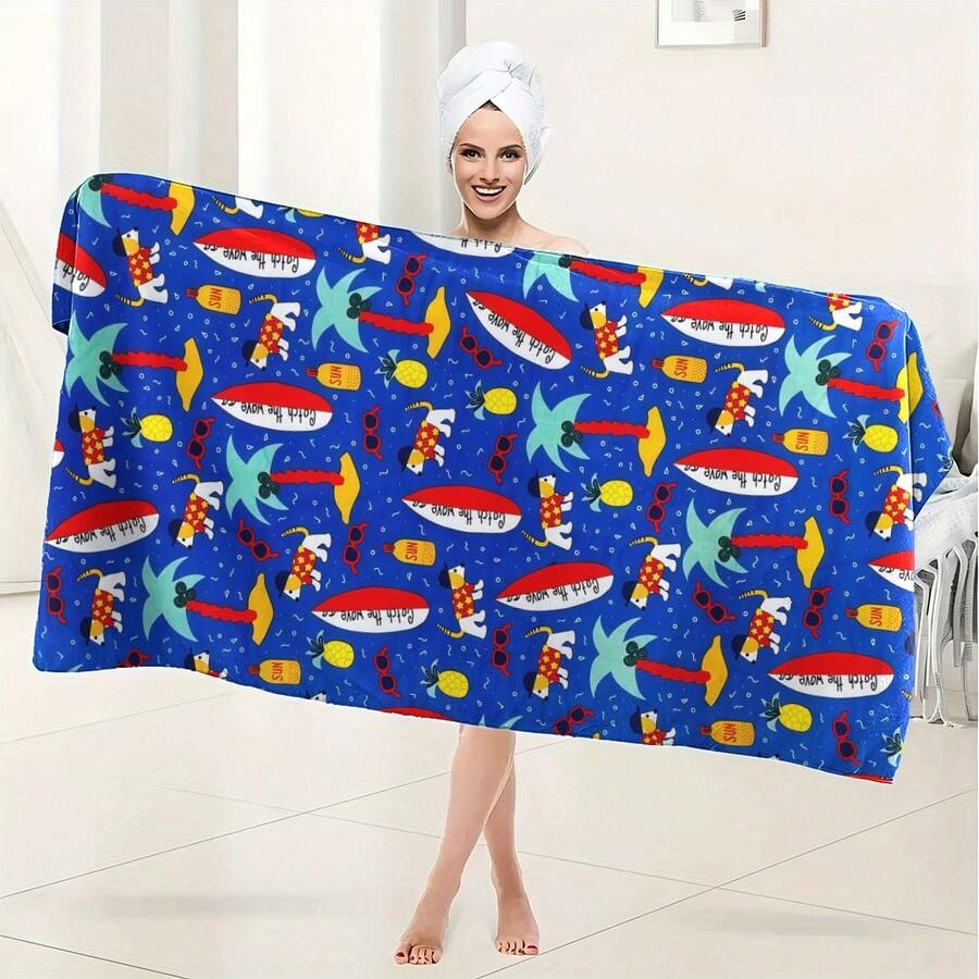 1件卡通图案浴巾/沙滩巾 - 速干面料，轻便柔软，适合浴室、游泳、露营、健身、旅行和瑜伽 - 理想的旅行伴侣和健身毛巾。 - 彩色 - 查看 1