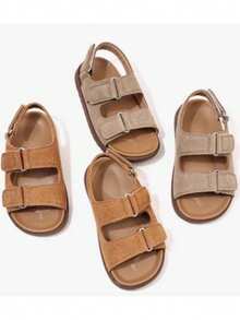 1 Pair Children's Flat Non-Slip Adjustable Strap Sports Sandals, Fashion Versatile Beach Shoes For Girls - Khaki - View 2